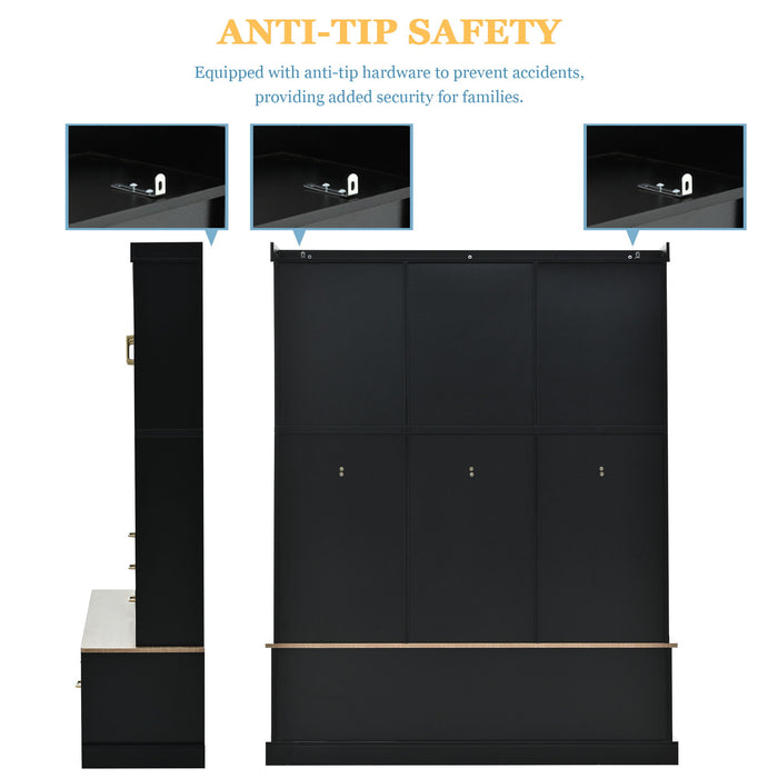 Entryway Hall Tree With Bench And Storage, 5 In 1 Coat Rack