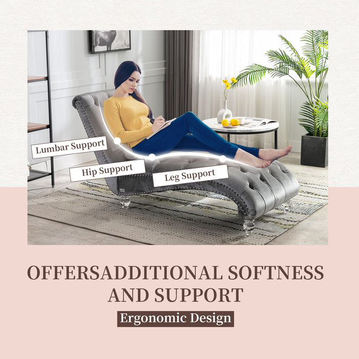 Velvet Chaise Lounge Indoor, Button Tufted Upholstered Chaise Lounge Chair With Pillow