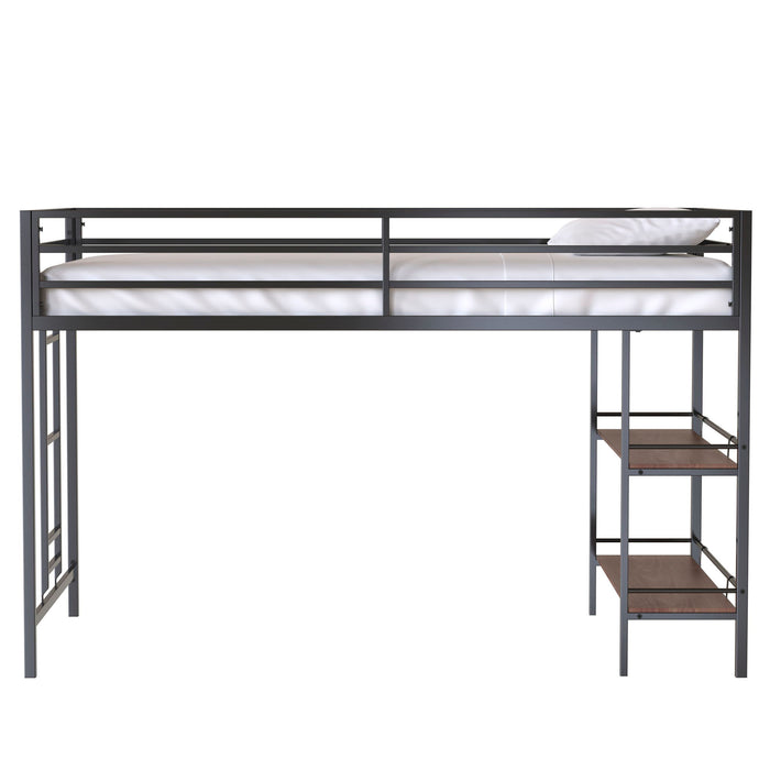 Adam - Twin Loft Bunk Bed With Cinnamon Wood Shelf - Black