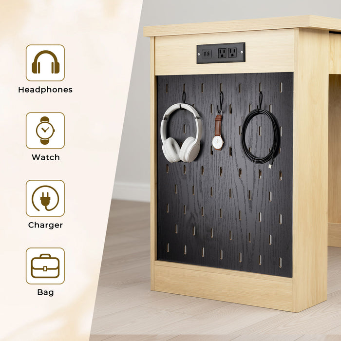 Modern Fluted Office Desk With Storage Cabinet