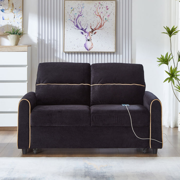 Pull Out Sofa Bed With Adjustable 3 Position Backrest, USB Charging Ports, Side Pockets