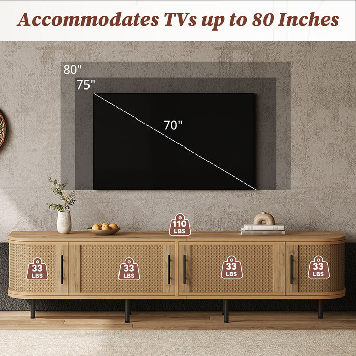 70" TV Stand With Doors, Construction For TVs Up To 80" - Natural Wood