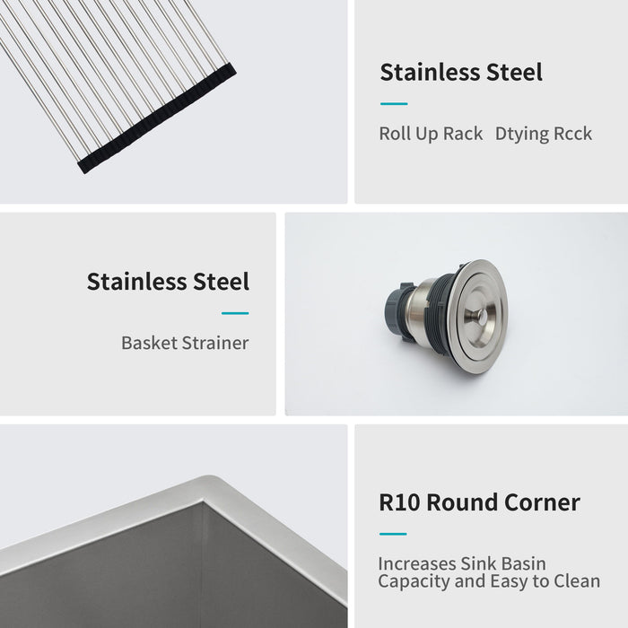 Modern Undermount Stainless Steel Kitchen Sink 16 Gauge, Deep Single Bowl