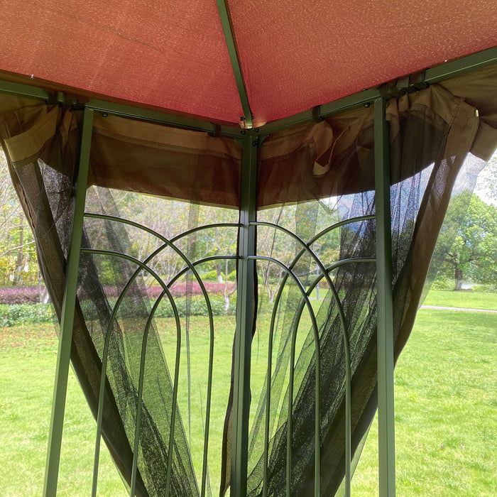 13 0 Outdoor Patio Gazebo Canopy Tent With Ventilated Double Roof And Mosquito Net (Detachable Mesh Screen On All Sides) Suitable For Lawn Garden Backyard And Deck Top - Brown