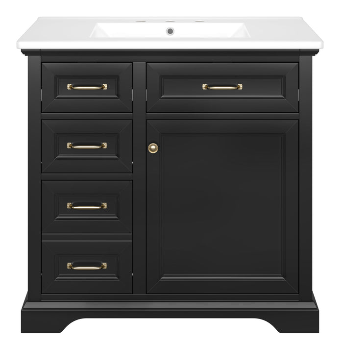 Modern Bathroom Vanity With Sink Top, 4 Drawers And 1 Soft-Close Door