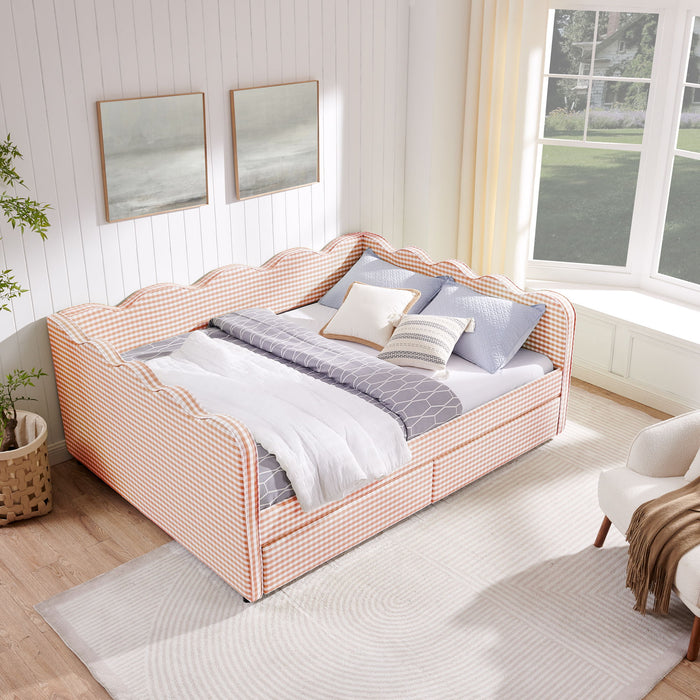 Gingham Daybed & USB Charging Port, Wave Shaped Design