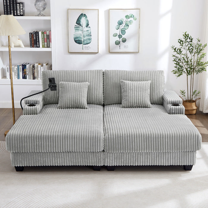 Modern Chaise Sofa With Adjustable Backrest, Cup Holders, Phone Holder & Storage Compartments For Living Room