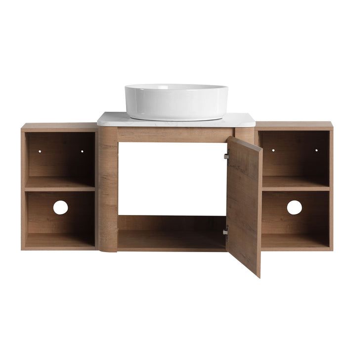 Wall Mounted Bathroom Vanity With Art Sink, 2 Storage Shelves, Soft Close Door