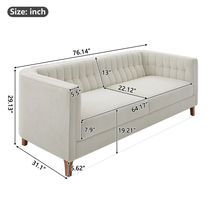 Modern 3 Seater Sofa, Upholstered Couch With Curved Armrests