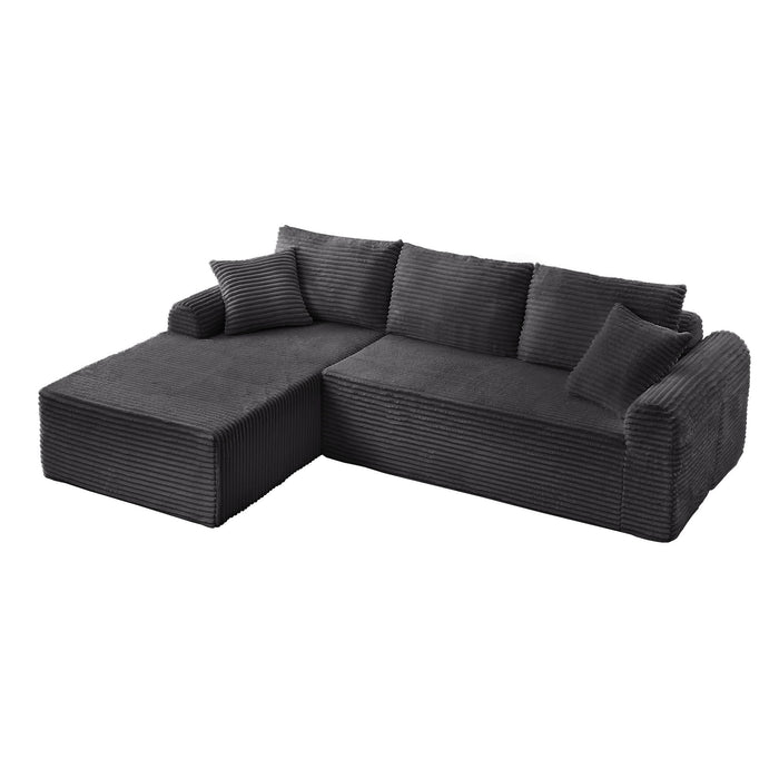 Modular Corduroy Sectional With Arched Armrests, Includes 3 Back Cushions & 2 Throw Pillows