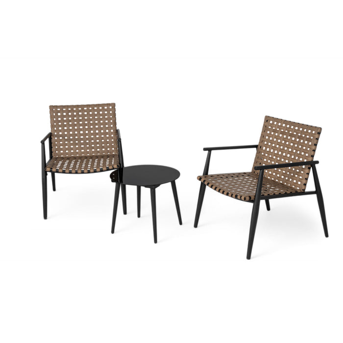 Outdoor Chat Set, 2 Chairs & Side Table - Black / Brown