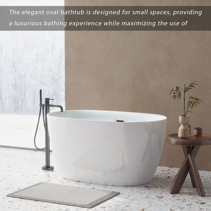 Freestanding Oval Bathtub With Overflow And Pop Up Drain, Double Walled Design - Gloss White