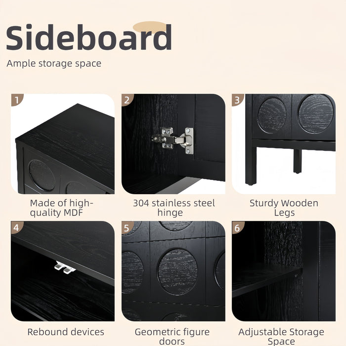Stylish Storage Cabinet Sideboard With Unique Geometric Circle Door Design - Black