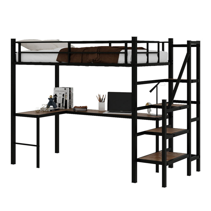 Loft Bed & L-Shaped Desk, Large Storage Space