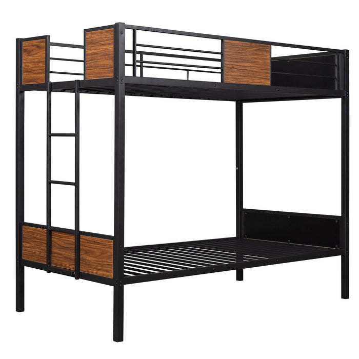 Twin Over Twin Bunk Bunk Bed With Safety Rail, Built In Ladder For Bedroom - Brown