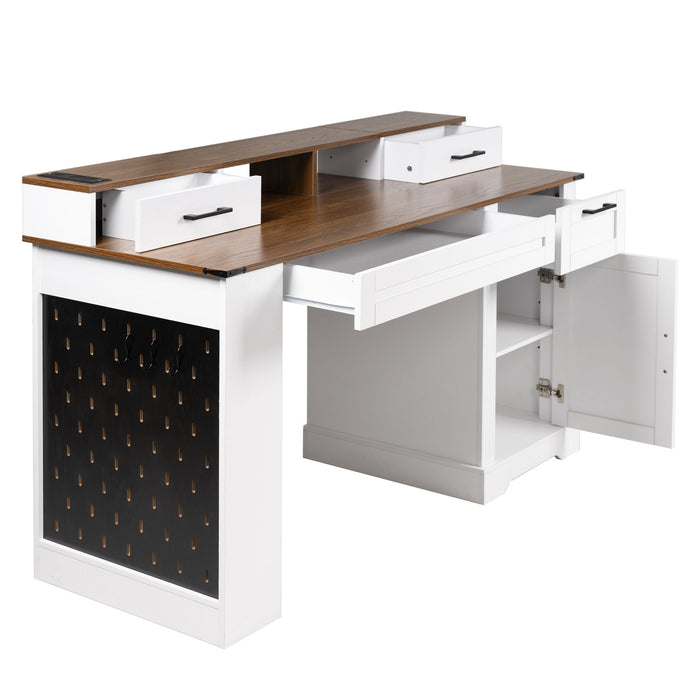 Office Desk With Storage Cabinet, Charging Station, Monitor Stand & Pegboard