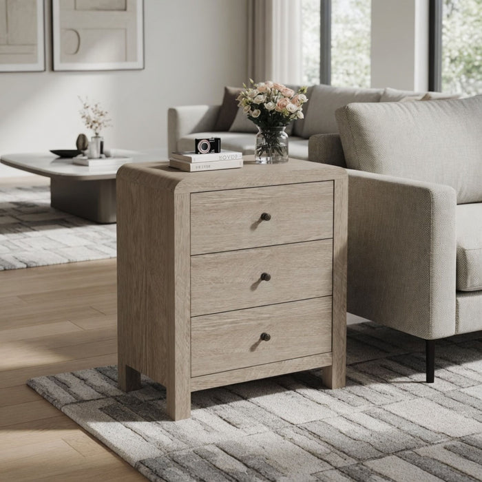 3 Drawer Chest Of Drawers With Soft Close Glides Rounded Corners Handles - Natural