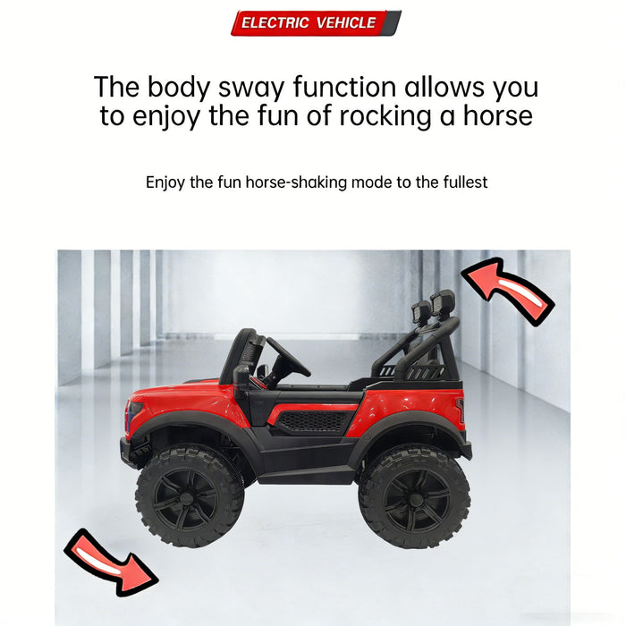Kids Electric Ride On Car With Remote Control, LEd Lights, Music Player, Swing Function, 4 Wheel Shock Absorption - Red