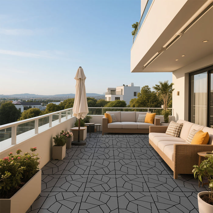 Stone Style Patio Deck Tiles, Diy Interlocking Outdoor Indoor Floor Tiles (Set of 44) - Dark Gray