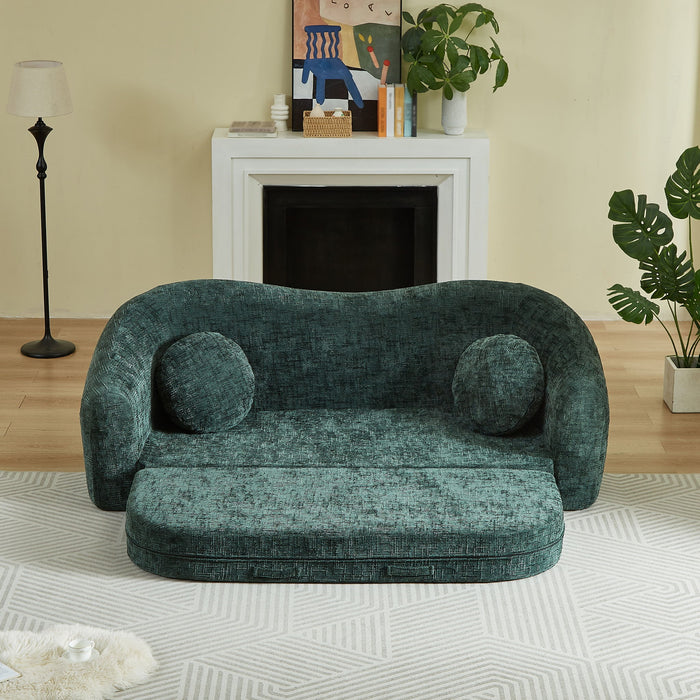Curved Convertible Sofa, 2 In 1 Frameless Folding Sofa Bed With Pull Out Base And Deep Seat