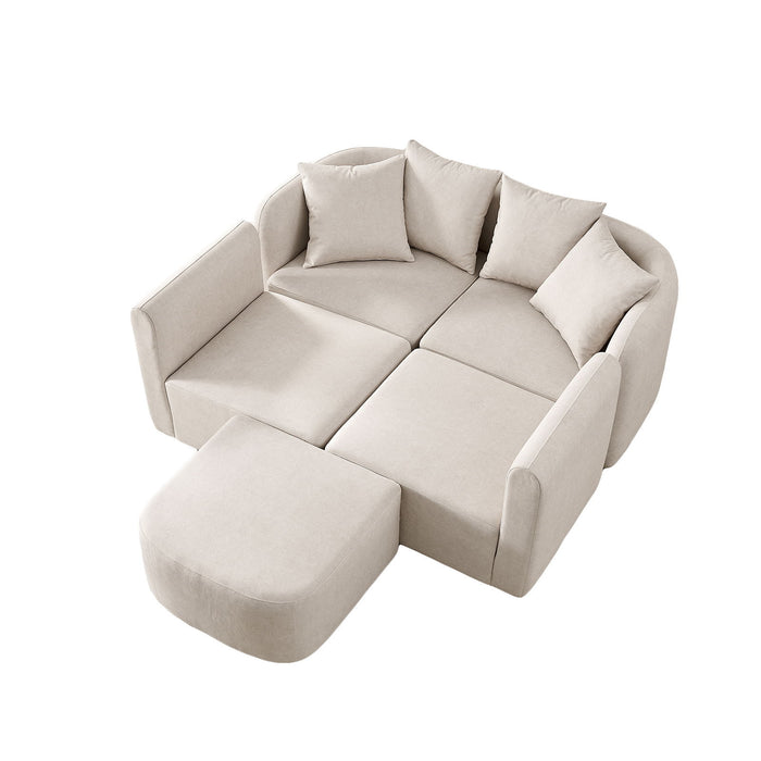 L-Shaped Modular Sectional Sofa With Ottoman, Living Room Furniture Set - Beige