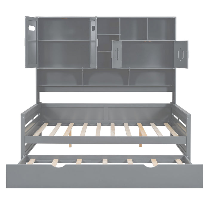 Daybed With All-In-One Cabinet And Shelf