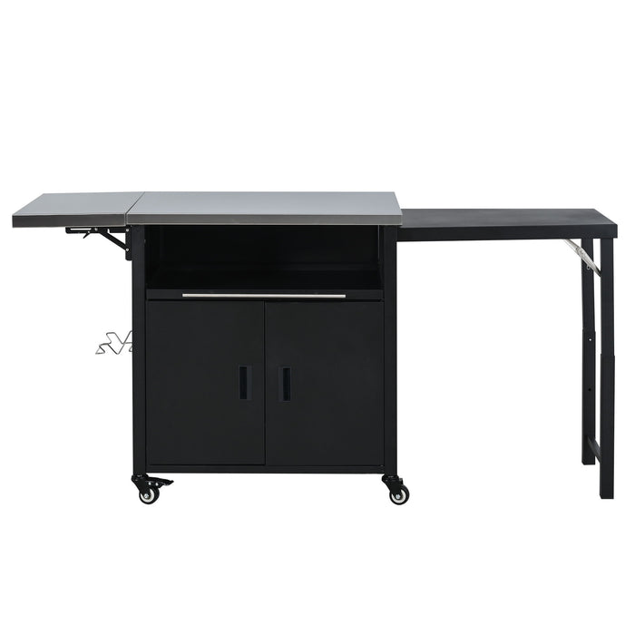 Foldable Outdoor Prep Station BBQ Cart With Trash Rack