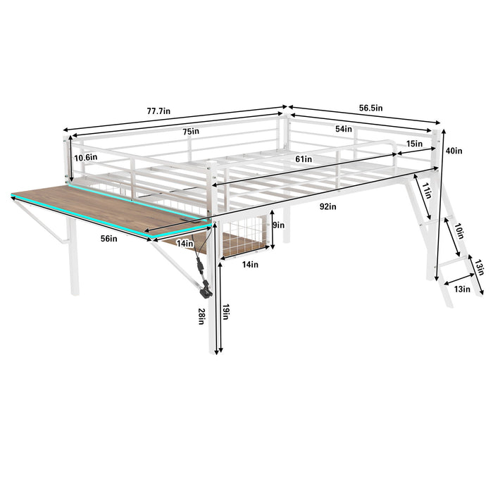 Loft Bed With Built In Desk, LED Light Strip