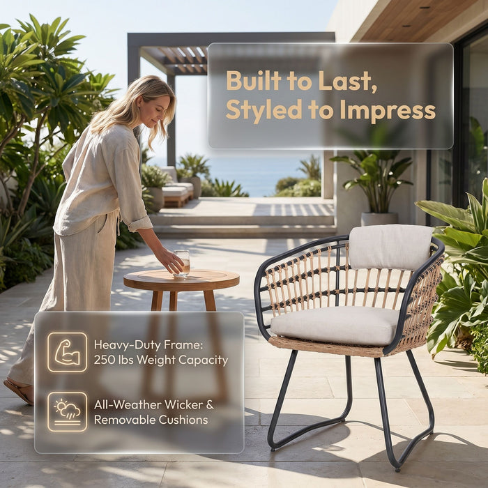Patio All Weather Armchairs With Cushions (Set of 2) - Beige