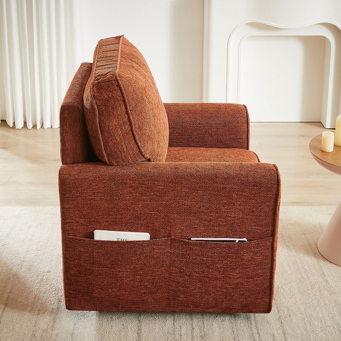360° Swivel Accent Barrel Armchair With Side Pockets, Compact Design