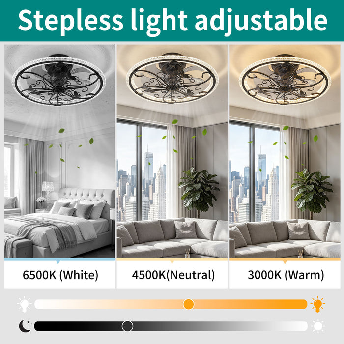 Ceiling Fan With Lights Remote Control, 6 Speeds 3 Color Caged Ceiling Fan - Matte Black
