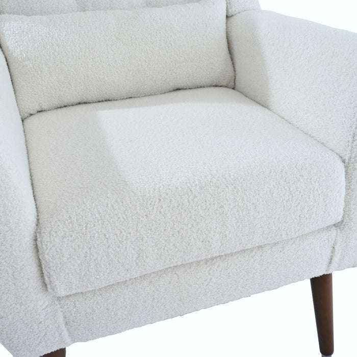 Modern Accent Chair, Chenille Arm Chairs For Living Room, Upholstered Mordern Armchair, Comfy Soft Padded Lounge Chair In Small Space, Bedroom, With Pillow, Solid Wood Leg