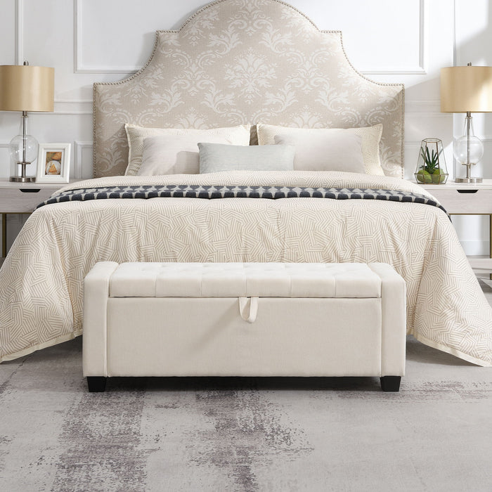Upholstered Storage Ottoman Bench With Button Tufting And Safety Hinge