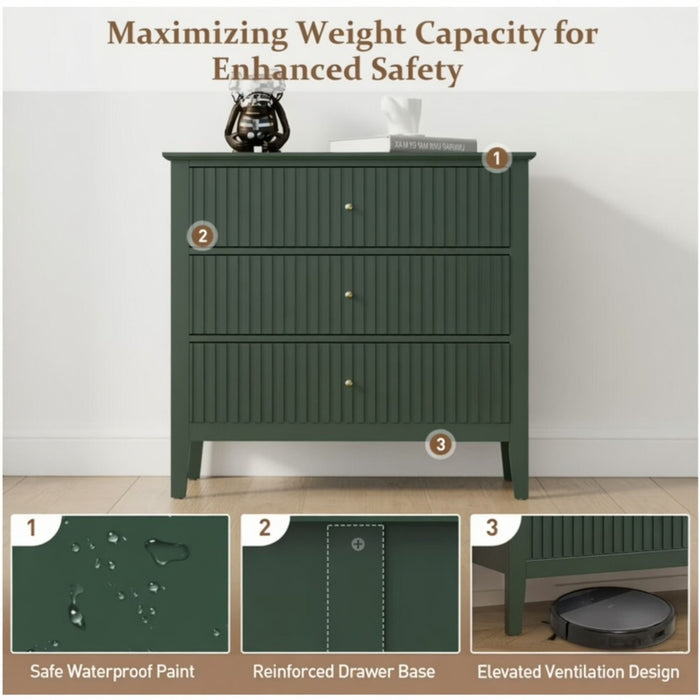 Fluted 3 Drawer Nightstand With Soft Close Slides