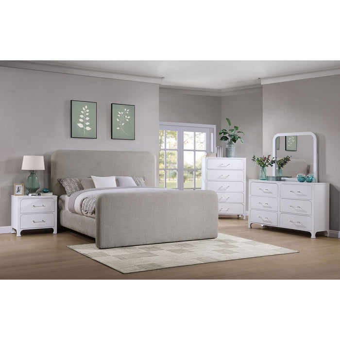 Kendra - Eastern King Platform Bed With Upholstered Design - Gray