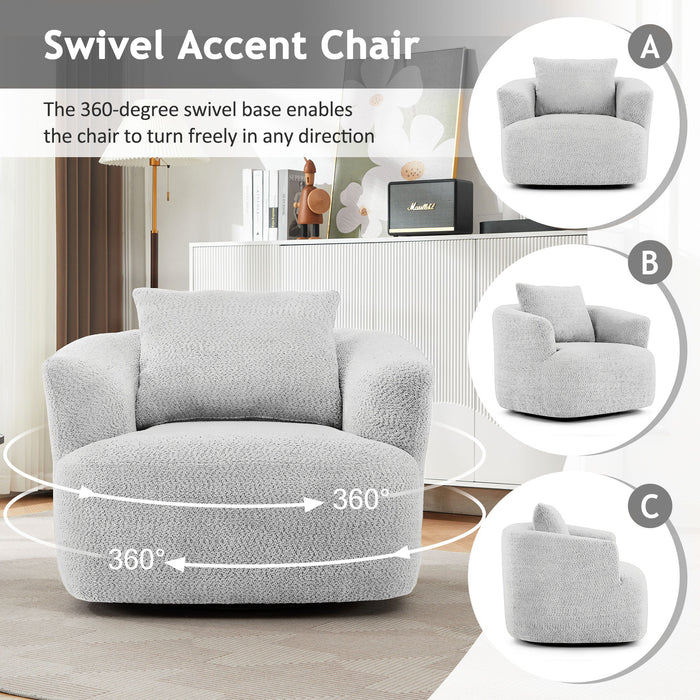 360° Swivel Barrel Sofa Chair With Throw Pillow, Chenille Upholstered Accent Chair