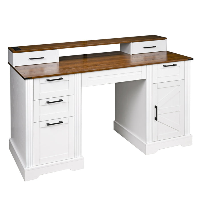 Office Desk With Charging Station & Storage Cabinet
