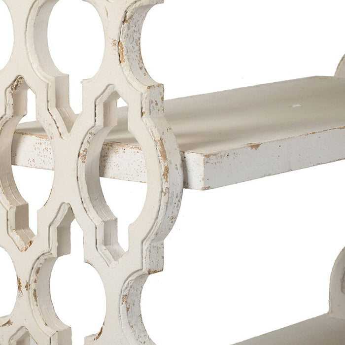 Distressed Wood Shelf Tray, French Country Console Table - Brown / Antique White