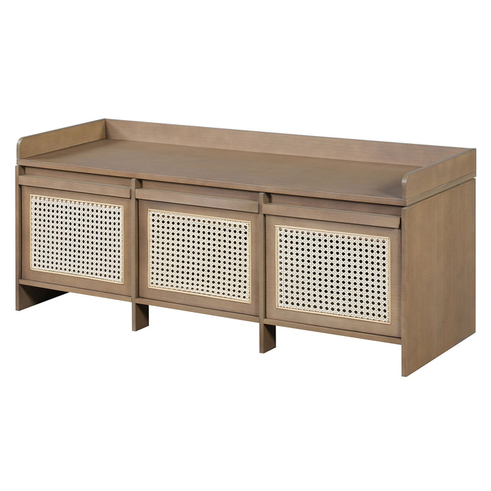 Entryway Shoe Bench With Drawers & Button Tufted Cushion