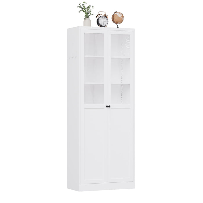 Tall Metal Kitchen Pantry Cabinet With Adjustable Shelves And Silent Magnetic Doors - White