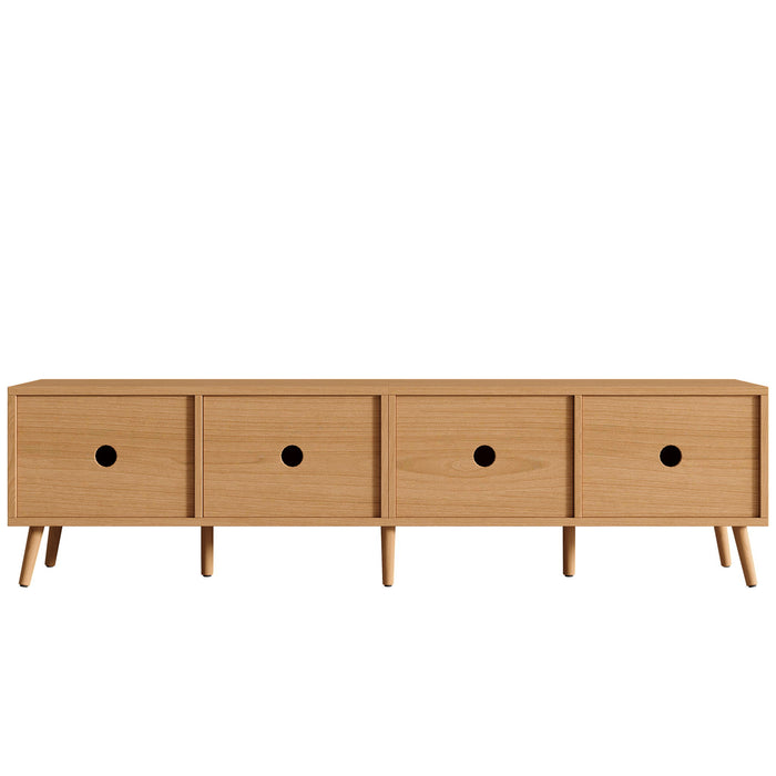 TV Stand With Storage & Cable Holes - Natural Wood