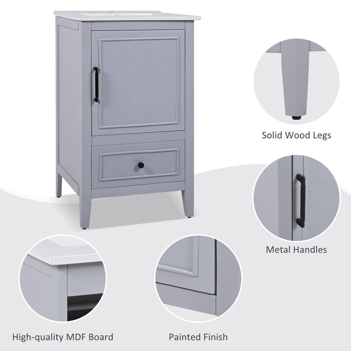 20" Bathroom Vanity With Sink, Bathroom Cabinet With A Door, Door Shelf Storage And Adiustable Foot Pads, A Drawer - Gray