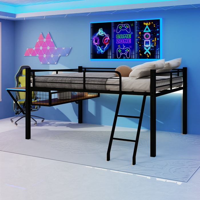 Loft Bed With Built In Desk, LED Light Strip