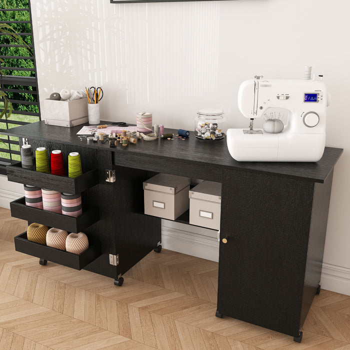 Foldable Sewing Table With Locking Casters