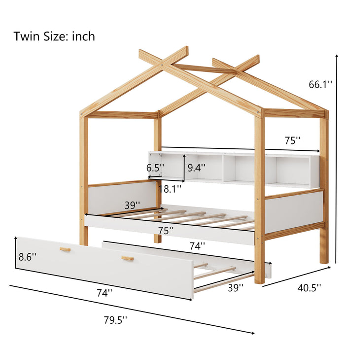 House Bed With Bookshelf Storage