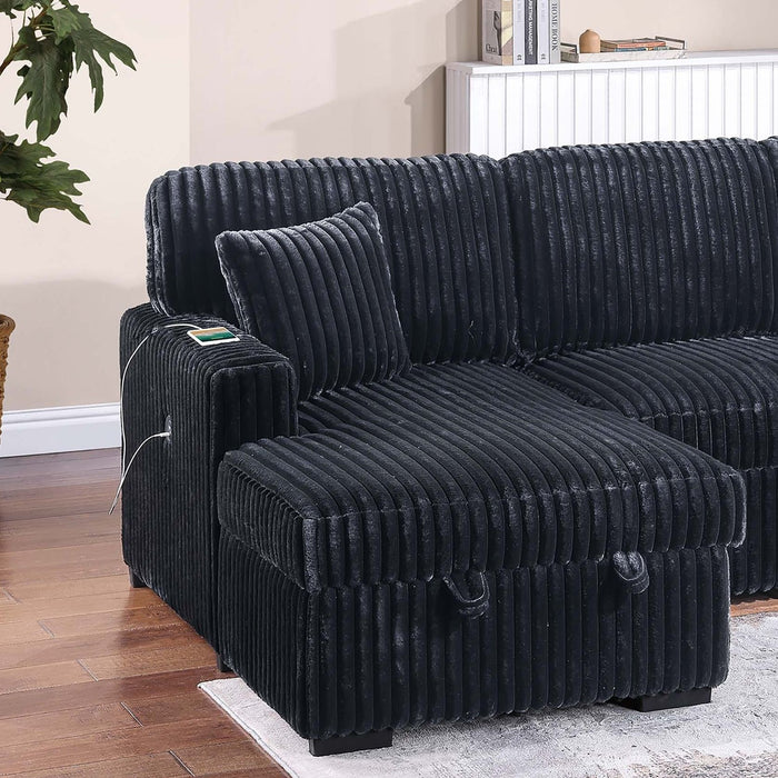 Convertible Sectional Upholstered Sleeper Sofa With Storage Chaise