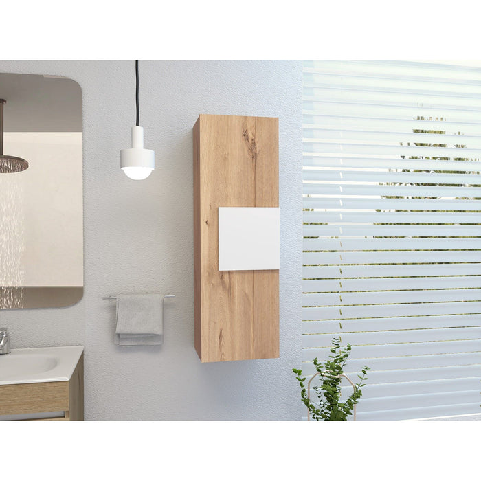 Medicine Single Door Cabinet, Three Shelves - Light Oak / White