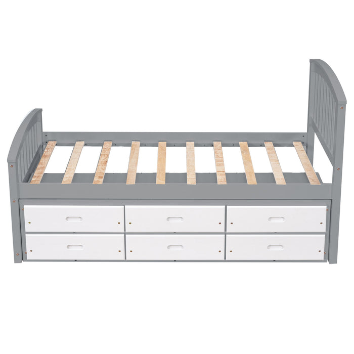 Platform Storage Bed Solid Wood Bed With 6 Drawers