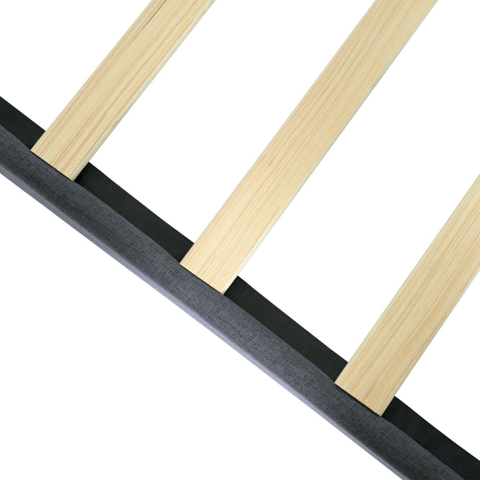 Queen Size Upholstered Platform Bed Frame With Button Tufted Linen Fabric Headboard - Dark Gray