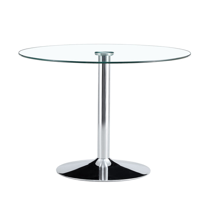 Modern Minimalist Circular Dining Table With Glass Top And Electroplated Metal Legs For Restaurants And Living Rooms - Silver / Transparent